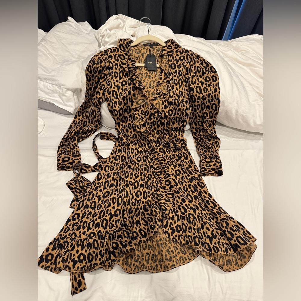 Maje Animal Print Long Sleeve Wrap Dress
